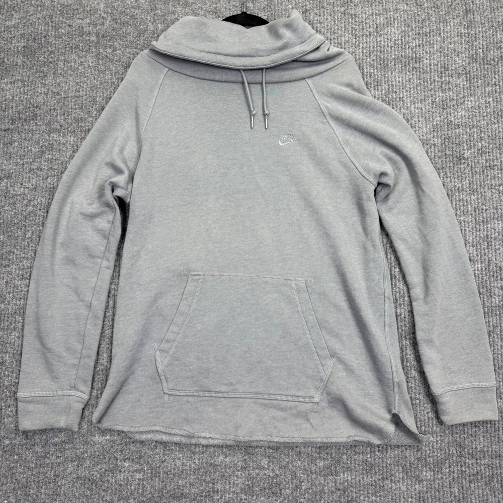 Nike Sportswear Women Gray Funnel Neck Pullover Sweatshirt Raglan Medium